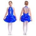 thumbnail image 1 of Yruioon Big Girls Salsa Rumba Chacha Dance Dress Rhinestones Latin Jazz Dancer Costume Backless Leotard Blue 16, 1 of 3