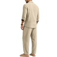 thumbnail image 6 of Delconic Mens Linen Blend Two Piece Outfit Loose Fit Long Sleeve Button Front Shirt and Straight Leg Pants Casual Set Khaki L, 6 of 8