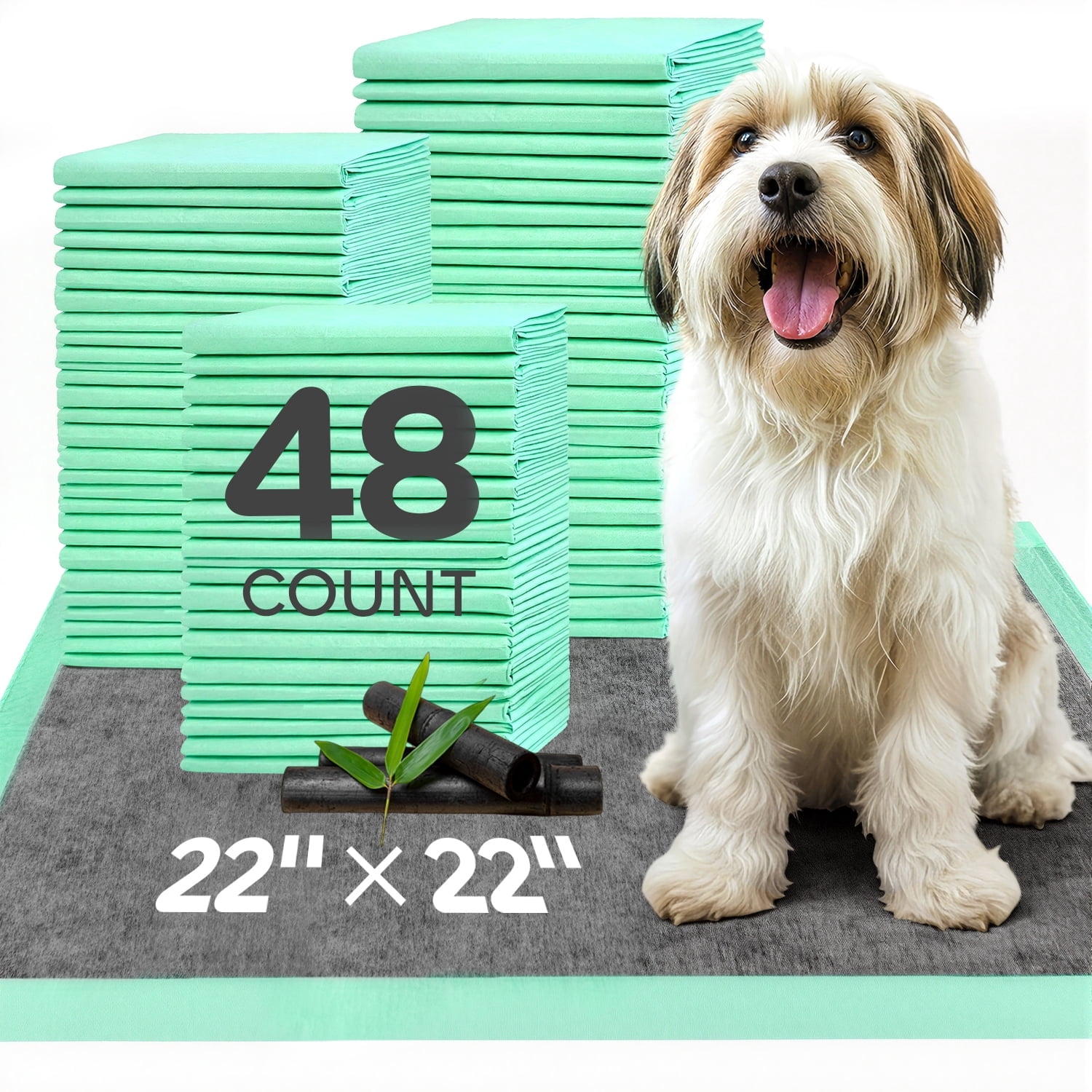 Pawtasy Puppy Pads Large, Disposable Pee Pads for Dog Training, Leak-Proof, 5-Layer Super Absorbent, Charcoal Odor Control, 22" x 22", 48 Count