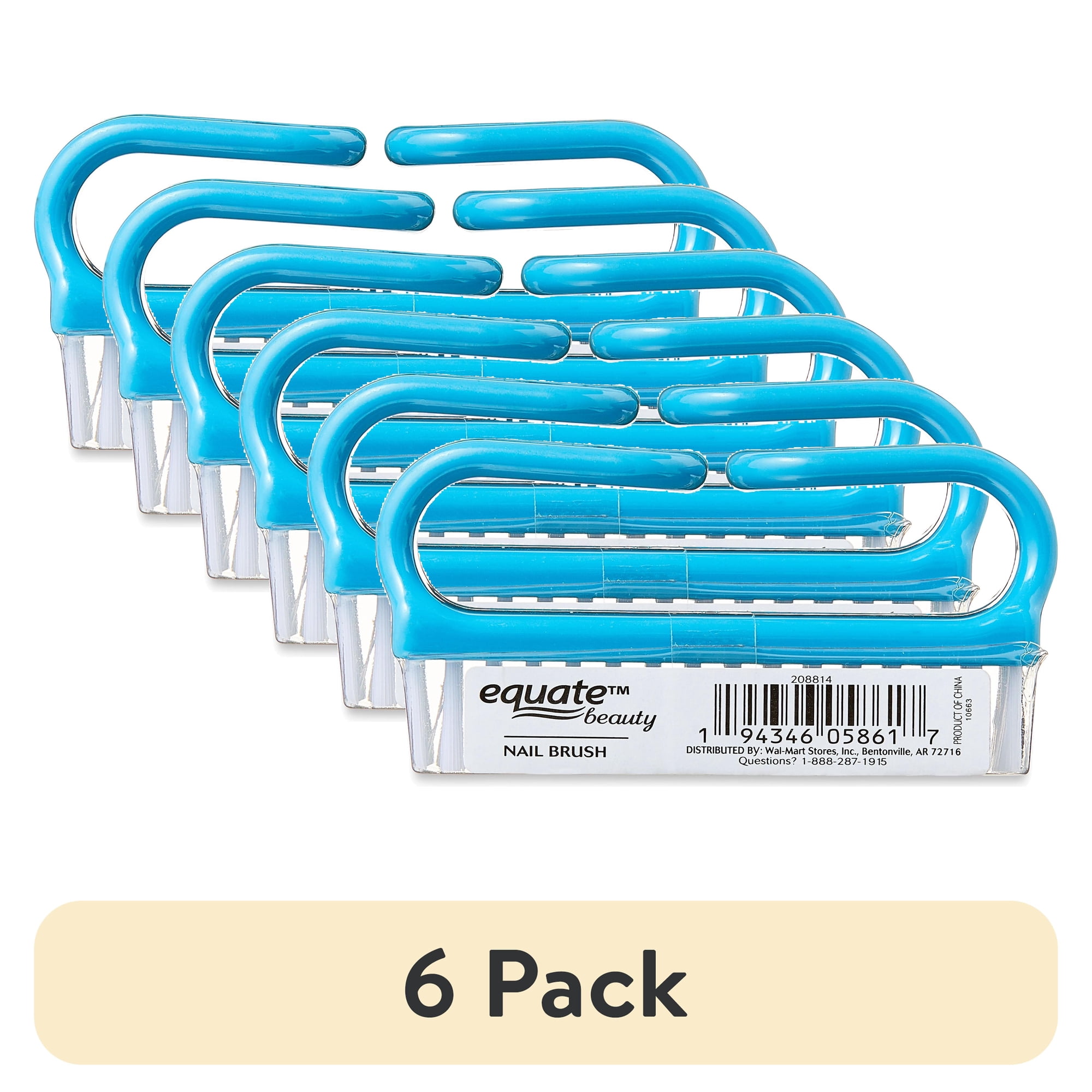 (6 pack) Equate Large Nail Brush for Gentle Nail Cleaning and Grooming, 1 Count