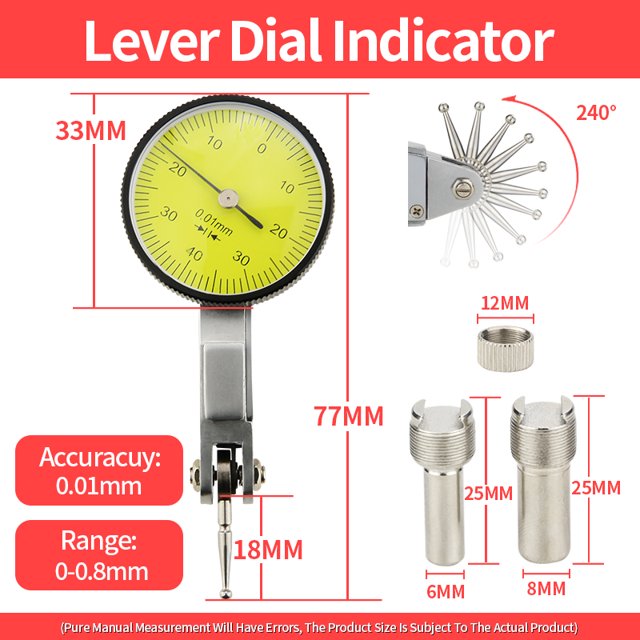 Dial Indicator Micrometer Hour Type Indicator Precision Comparator Measuring Clock Indicator Dial Gauges Measuring Instruments ,Accurate Readings