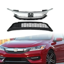 ONEPI Front Grill Lower Grill Kit Black W/ Chrome Trim Compatible with Honda Accord Sedan 4D 2016 2017 Models, No Emblem