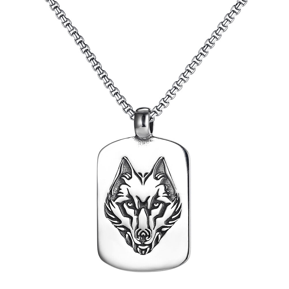 Titanium Steel Wolf Head Necklace Punk Style Men Necklace Sweater Chain