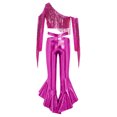 thumbnail image 4 of SiiRoh Girls Jazz Tango Disco Dance Outfit Oblique Shoulder Tassel Sequin Crop Top and Metallic Flare Pants Set Hot Pink 8, 4 of 6