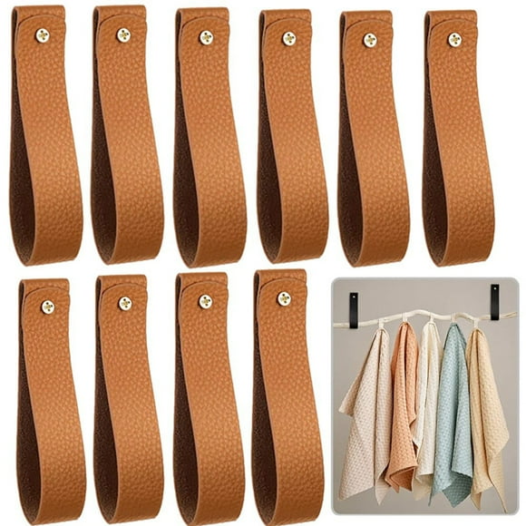 10PCS PU Leather Wall Hooks Wall Hanging Straps Curtain Rod Holder Towel Holders For Wall Leather Shelving Parts Accordion Peg Rack Long Mug Hooks Custom Closet Rod Hanger on Hooks for Frame