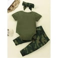 thumbnail image 2 of Dooleck Daddy's Baby Boy Girl Outfits Set Camo Baby Clothes Romper Top Long Pant Headband, 2 of 7