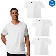Gildan V-Neck T-Shirt for Man, Softstyle G64V Ring-Spun Cotton White Tee Pack-9 Size-S