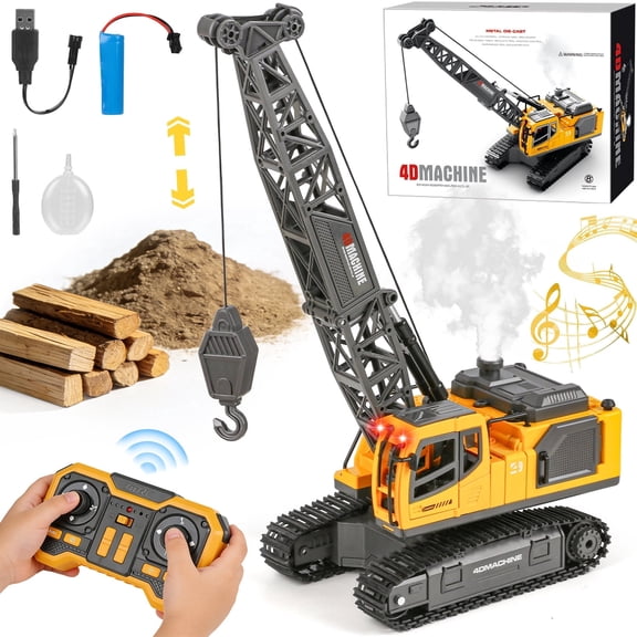 Freecat RC Crane Toy for Boys 3-8 Years, 1:18 Scale Remote Control Construction Vehicle with Light & Sound, Rechargeable STEM Educational Toy, Kids Construction Truck Gift for Birthday Christmas.