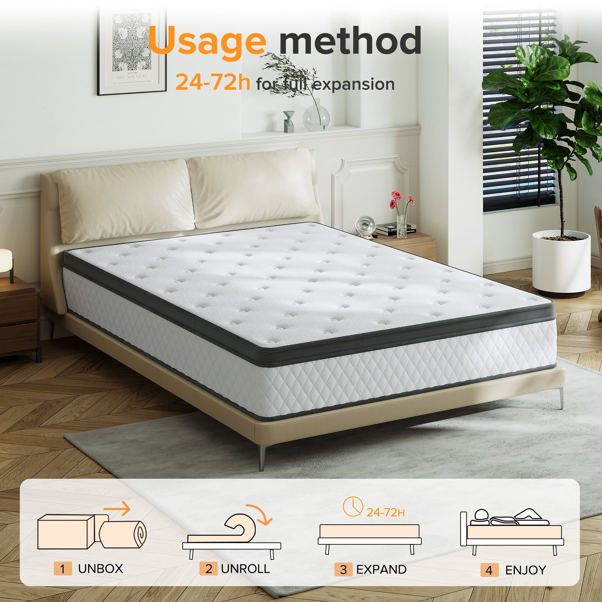 Babo Care Full Mattress, 12-Inch Memory Foam, Hybrid Mattress with Independent Pocket Springs, Isolated Motion, Pressure Relief, Mattress in a Box