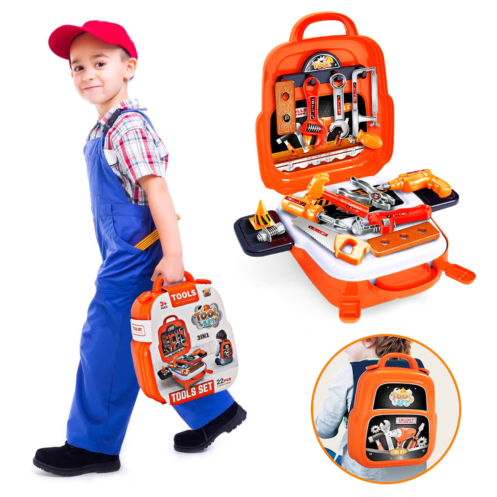 Kids Tool Box Bench Toy Workbench Toddlers Kit Construction Tools Hammer Luggage 