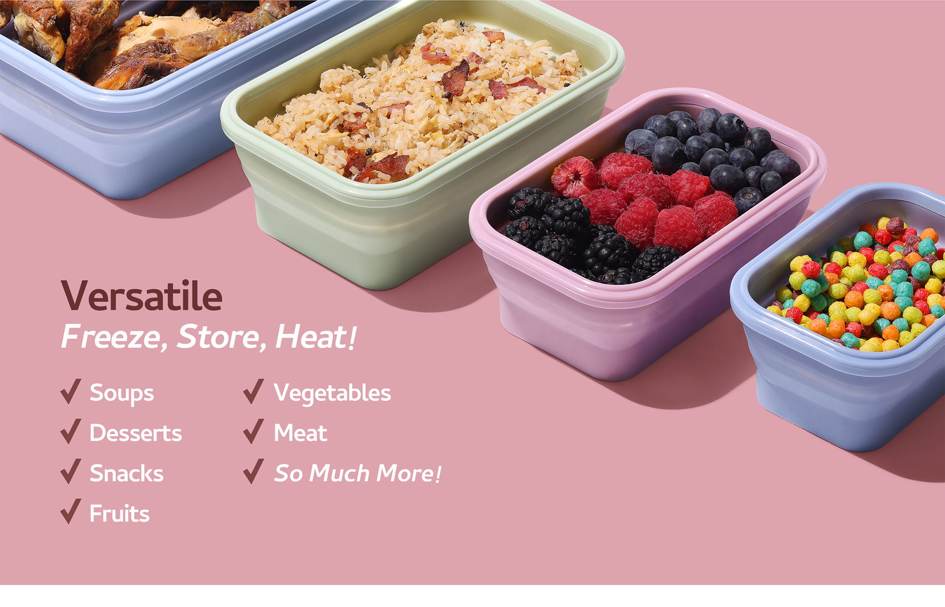 ICHC Collapsible Food Storage Containers - Reusable 4-Piece Set of Airtight Silicone Lunch Boxes