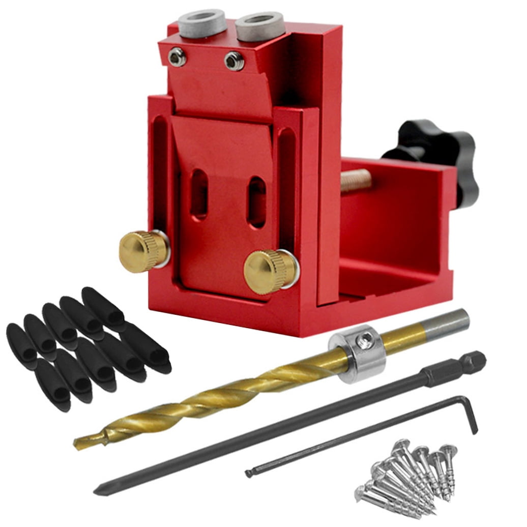 BESTYASH Aluminum Alloy Pocket Hole Drill Guide Set with Red Scale and Extended Sleeve for Precise Woodworking