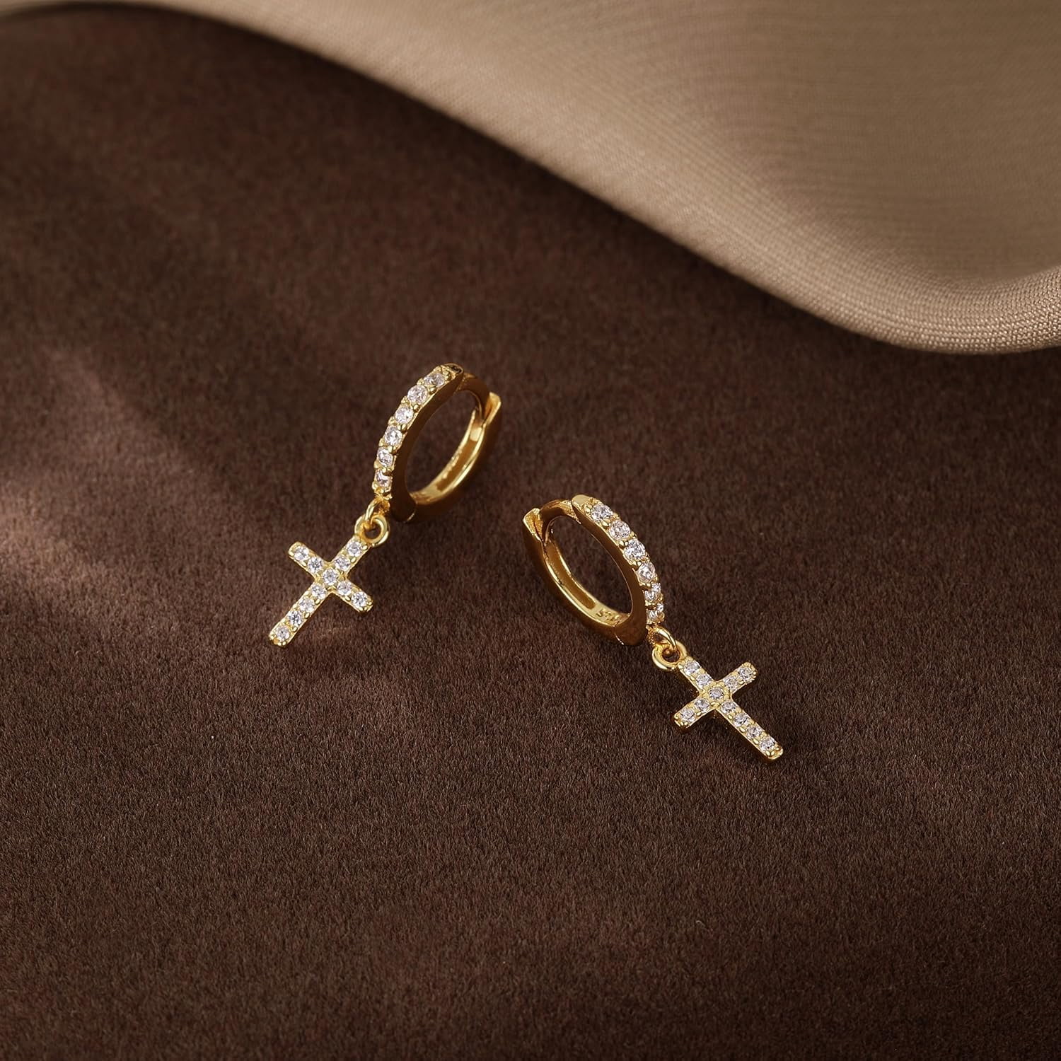Solid 925 Sterling Silver Cross Hoop Earrings for Women Teens Small CZ Hoop Earrings Huggie Drop