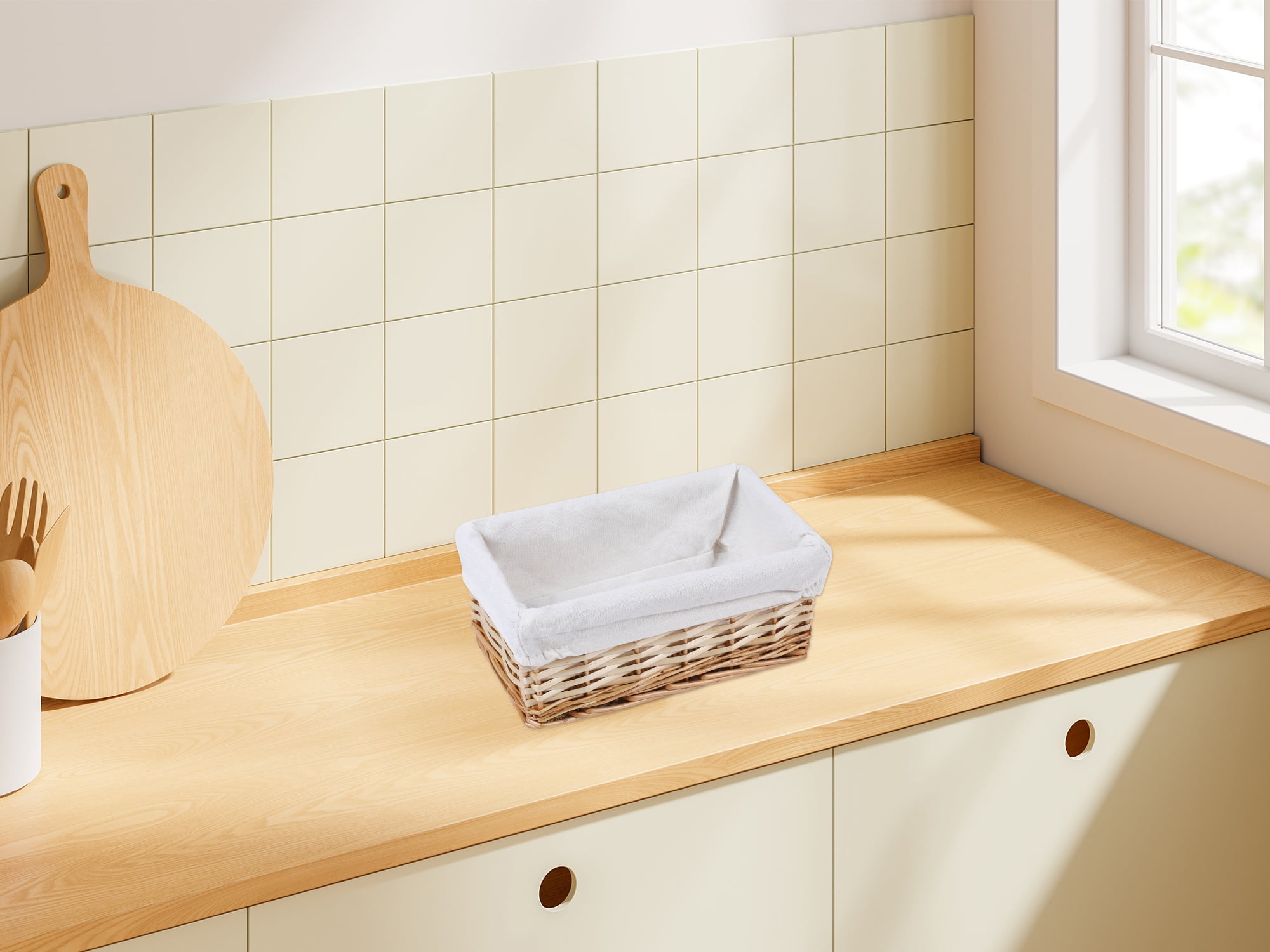 Unique Bargains 1 Pack Wicker Basket with Cloth Light Brown 10.2*5.9*4.3in