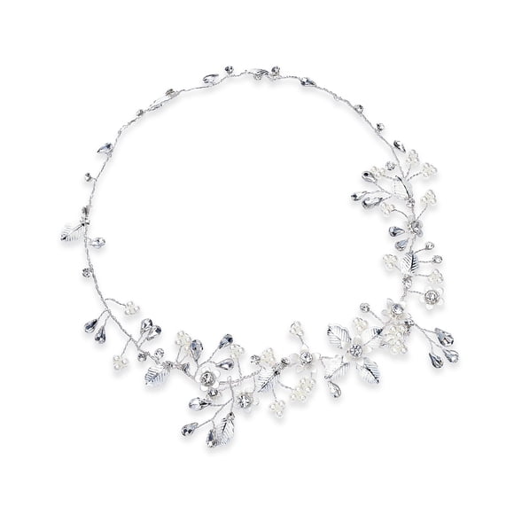INC International Concepts Silver-Tone Crystal & Imitation Pearl Floral Halo Bridal Headband