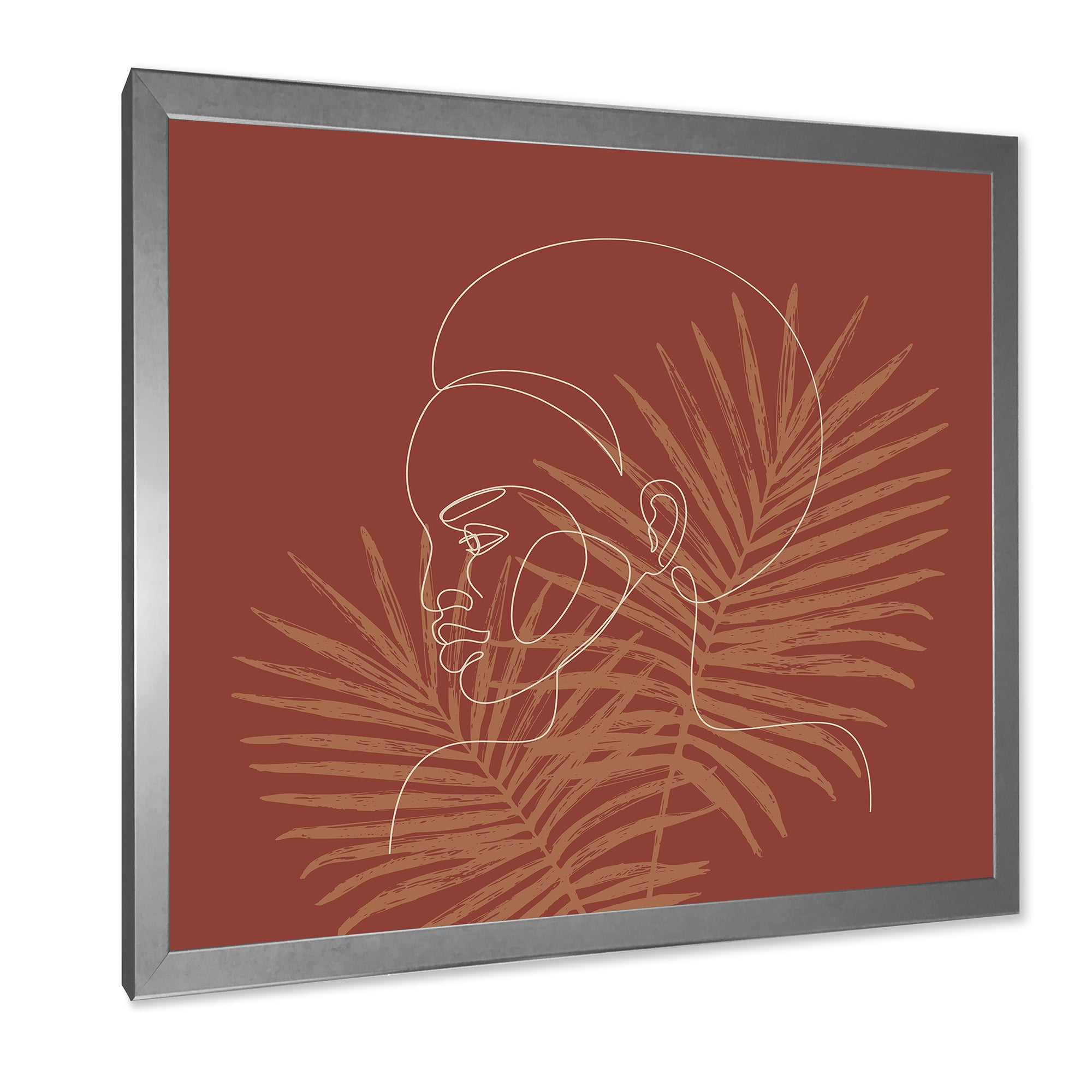 Designart 'Sillhouette of Afro American Woman on Palm Leaves' Modern Framed Art Print