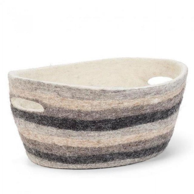 MDR Trading AB-28-NEPAL-15-Q01 Striped Oval with Handles Basket, Ivory & Gray