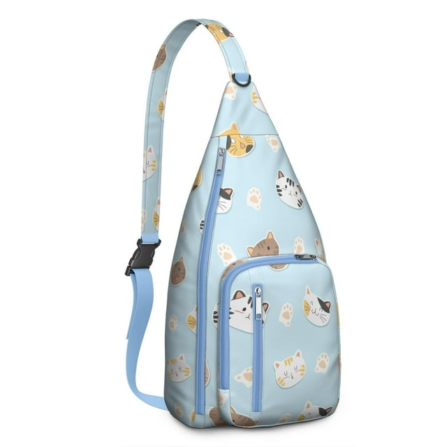 Cute Cat Print Sling Bag - Hand-drawn Watercolor Cat Crossbody Backpack for Cat Lovers, Water-Resistant Shoulder Daypack (Adorable Pet Design, Lightweight & Durable)