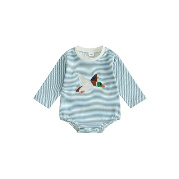 Rovasas Baby Boy Fall Romper Duck Striped Long Sleeve Infant Boy Jumpsuit