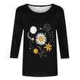 thumbnail image 5 of CYMMPU Floral Printed 3/4 Length Sleeve Summer Fall Dressy Tunic Tops Casual Basic Tees Business Work Blouses Crewneck Shirts 2025 Clothes for Women Black XXXXL, 5 of 5