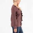 thumbnail image 3 of Howard's M/L Bordeaux Crinkle Crepe Asymmetrical V-Neck Ruffle Long Sleeve Blouse for Women, 3 of 4