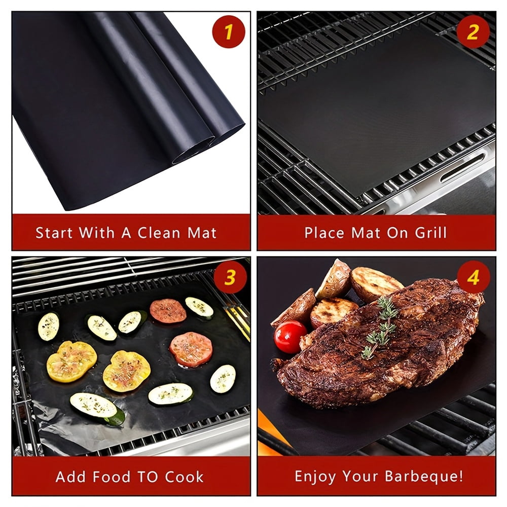 5-Pack High Heat Resistant Non-Stick Grill Mats for Oven, Microwave, Outdoor Picnic, and BBQ