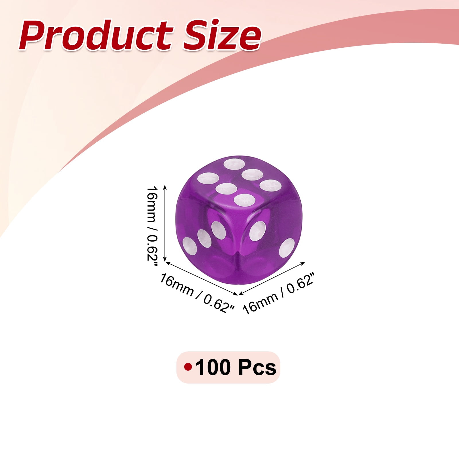 100Pcs Translucent Polyhedral Dice 16mm Square Dice W Rounded Edge, Purple