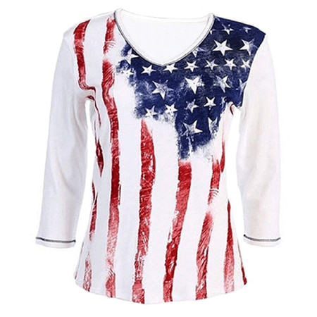 American Summer Ladies Patriotic Shirt With Stars and Stripes