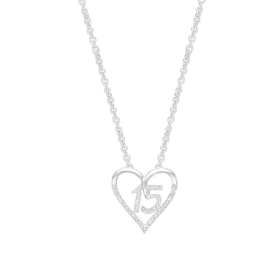 1/4 Carat Moissanite 15 Years Love Heart Pendant Necklace 18k White Gold Plated Sterling Silver Lab Created Diamond (0.25 Cttw, D Color, VVS1 Clarity) Jewelry Gift For Her Women