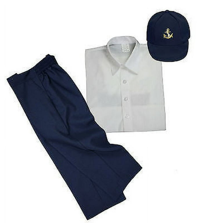 3pc Set Baby Toddler Boys Black Navy Brown Pants Anchor Hat Uniform Suit  S-7 - Walmart.com