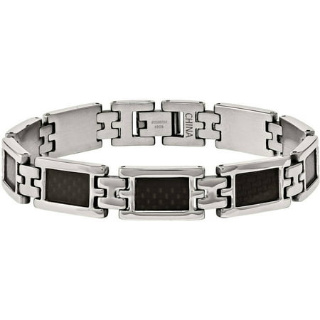Primal Steel Stainless Steel Black Carbon Fiber Bracelet, 9.25