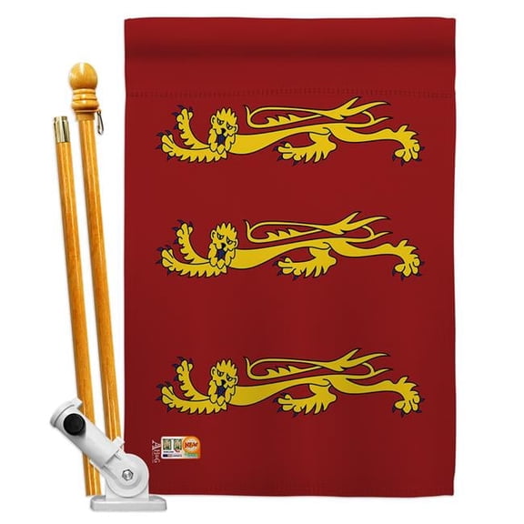 AA-HL-HS-140862-IP-BO-D-US18-AG 28 x 40 in. King Richard I Flags of the World Historical Impressions Decorative Vertical Double Sided House Flag Set & Pole Bracket Hardware Flag Set