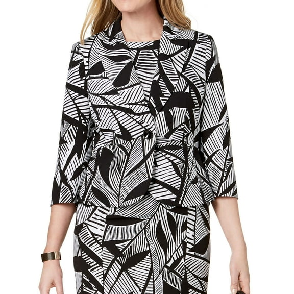 Kasper Womens Leaf Print One Button Blazer Jacket, Black, Petite, 2P