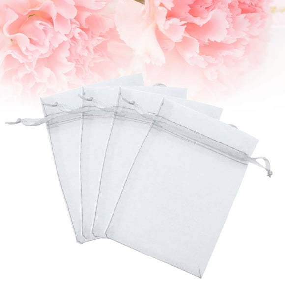 FUTUREORYY 100Pack Organza Present Bags Drawstring Pouch Organza White Wedding Bag
