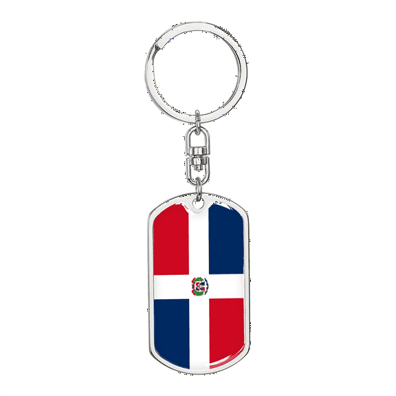 Dominican Republic Flag Swivel Keychain Dog Tag Stainless Steel or 18k Gold