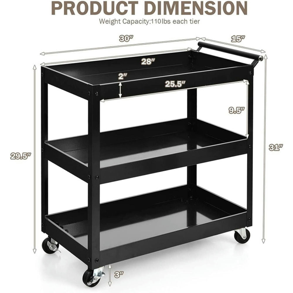 Finihen Rolling Cart, Kitchen Island Cart, 3-Tier Utility Cart Metal Storage Service Trolley, for Kitchen, Dining Room, Black Finihen Rolling Cart, Kitchen Island Cart, 3-Tier Utility Cart Metal Storage Service Trolley, for Kitchen, Dining Room, Black