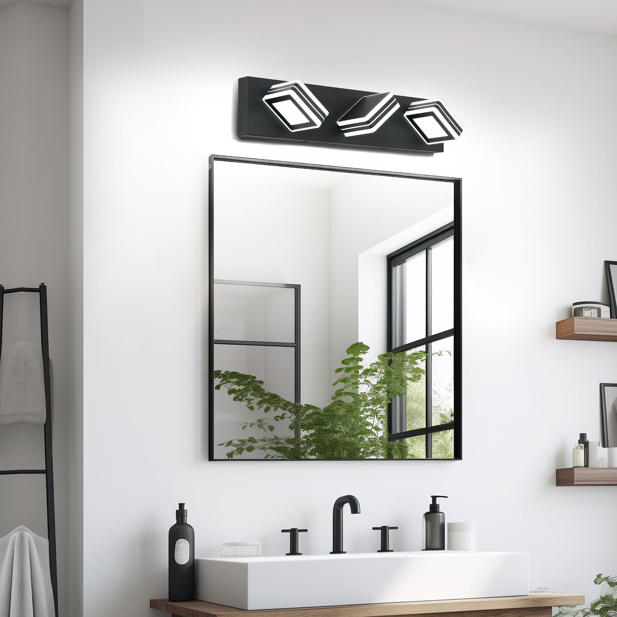 PUKNLY Matte Black Vanity Light Fixtures, 3-Light Modern Bathroom Vanity Up and Down LED Over Mirror Acrylic Black Bath Wall Lighting