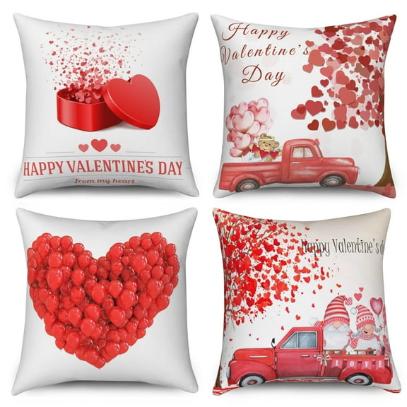 Red Love Heart Throw Pillow Covers 20x20 Set of 4,Valentine's Day Decorative Pillow Cases for Bedroom Sofa Couch