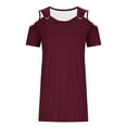 thumbnail image 6 of QIUOMBBP Womens Beach Mini Dresses Casual Comfy Summer Sundress for Vacation Short Sleeve Cold Shoulder T Shirts Dress Wine XXL, 6 of 8
