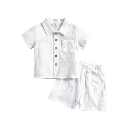 

TFFR 2Pcs Boys Outfits Toddler Summer Solid Color Lapel Short Sleeve Tops + Shorts Set