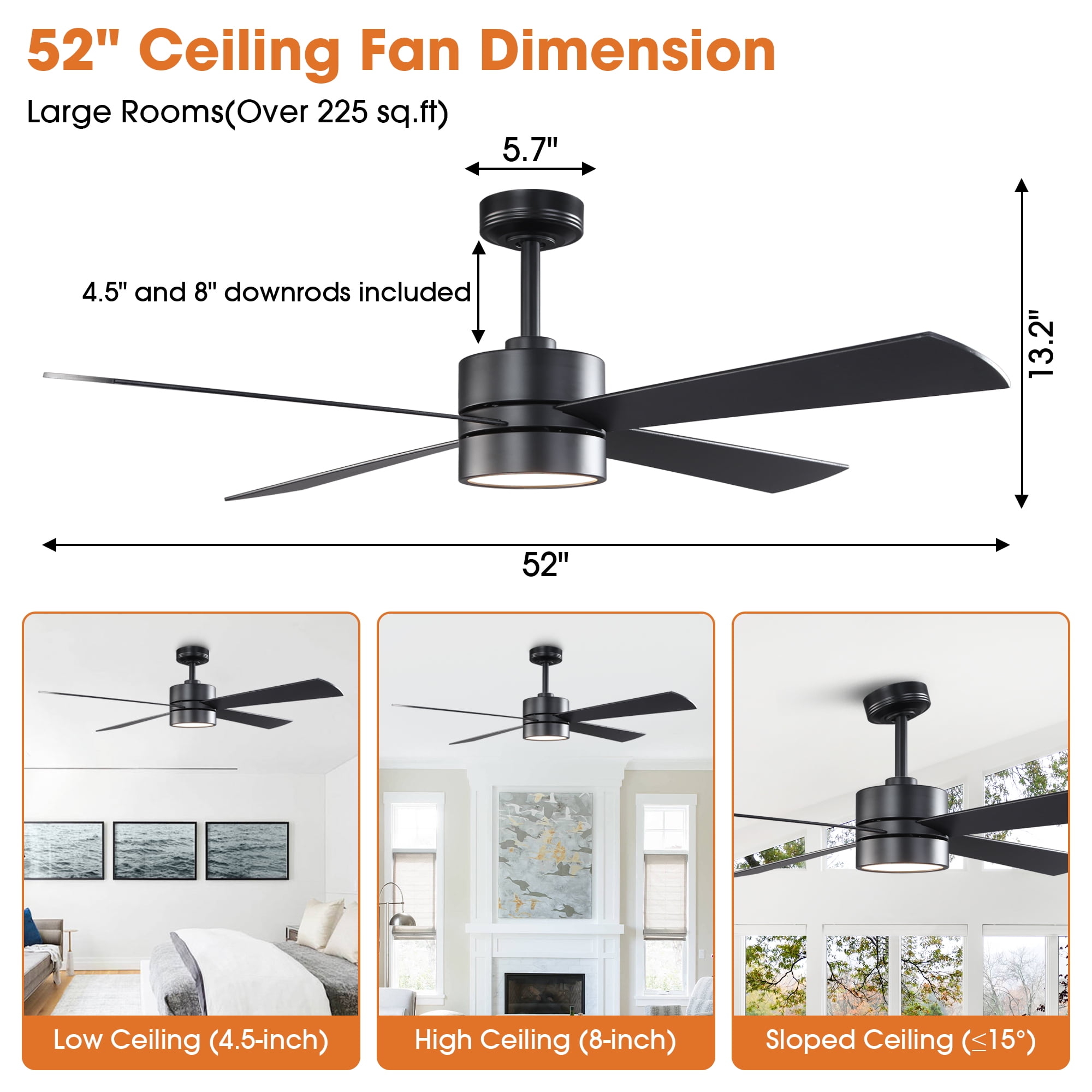 Parrot Uncle Modern 52" 4-Blade RGB LED Smart Ceiling Fan with Remote and APP Control, 3-CCT Dimmable LED Ceiling Fan