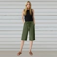 thumbnail image 5 of Bloomae Linen Shorts for Women Plus Size Casual Drawstring Bermuda Shorts Summer Beach Shorts Elastic Hiigh Waisted Loose Lounge Bottoms Army Green XL, 5 of 7