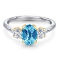 thumbnail image 3 of Gem Stone King 925 Silver and 10K Yellow Gold Swiss Blue Topaz and Lab Grown Diamond Engagement Ring for Women | 1.84 Cttw | Oval Checkerboard 8X6MM | Gemstone November Birthstone | Size 8, 3 of 6