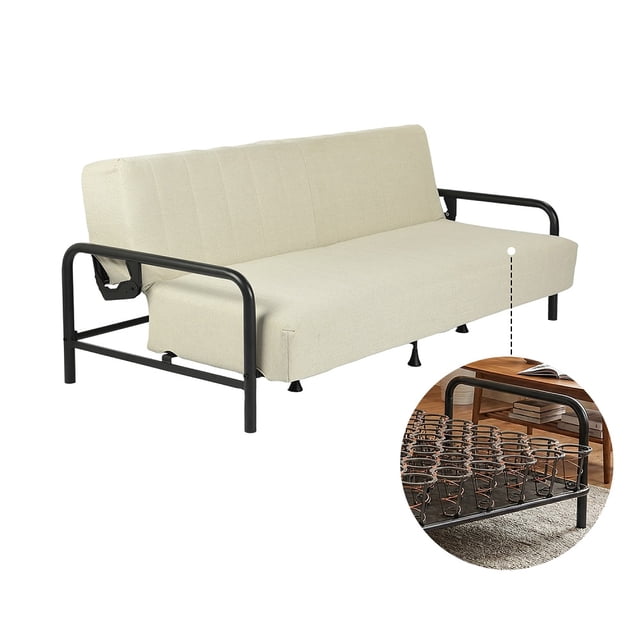 Sofá Cama Color Beige Homemake Furniture, Multifunción Convertible Tipo Futón, Nueva Tecnología de Resortes