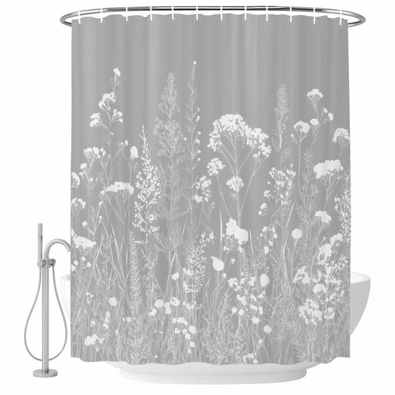 Small Stall Shower Curtain 48x72 Inch Narrow Half Size Grey Spring Floral Bath Curtains Bathroom Decor, Elegant Pastoral Flowers Waterproof Fabric Shower Curtain Set with Hooks 48 Inch