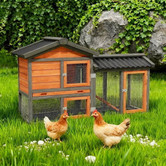 Outdoor Weatherproof Chicken Coop with Wire Mesh, 2 Story Hen House with Tray,58",Orange with Black