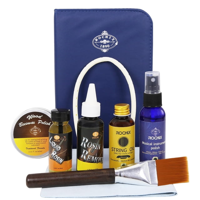 All-in-One Violin Care Cleaning & Maintenance Kit: Beeswax, Liquid Rosin, Rosin Remover, String Oil, Polish, Humidifier, String B