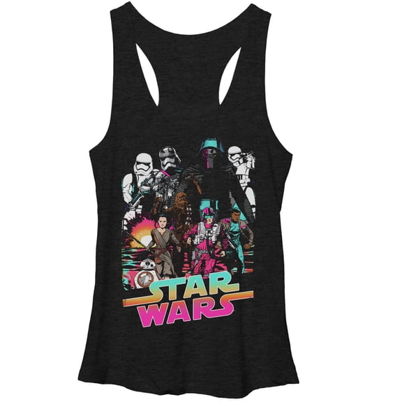 Women's Star Wars The Force Awakens Cartoon Racerback Tank Top Black Heather Medium