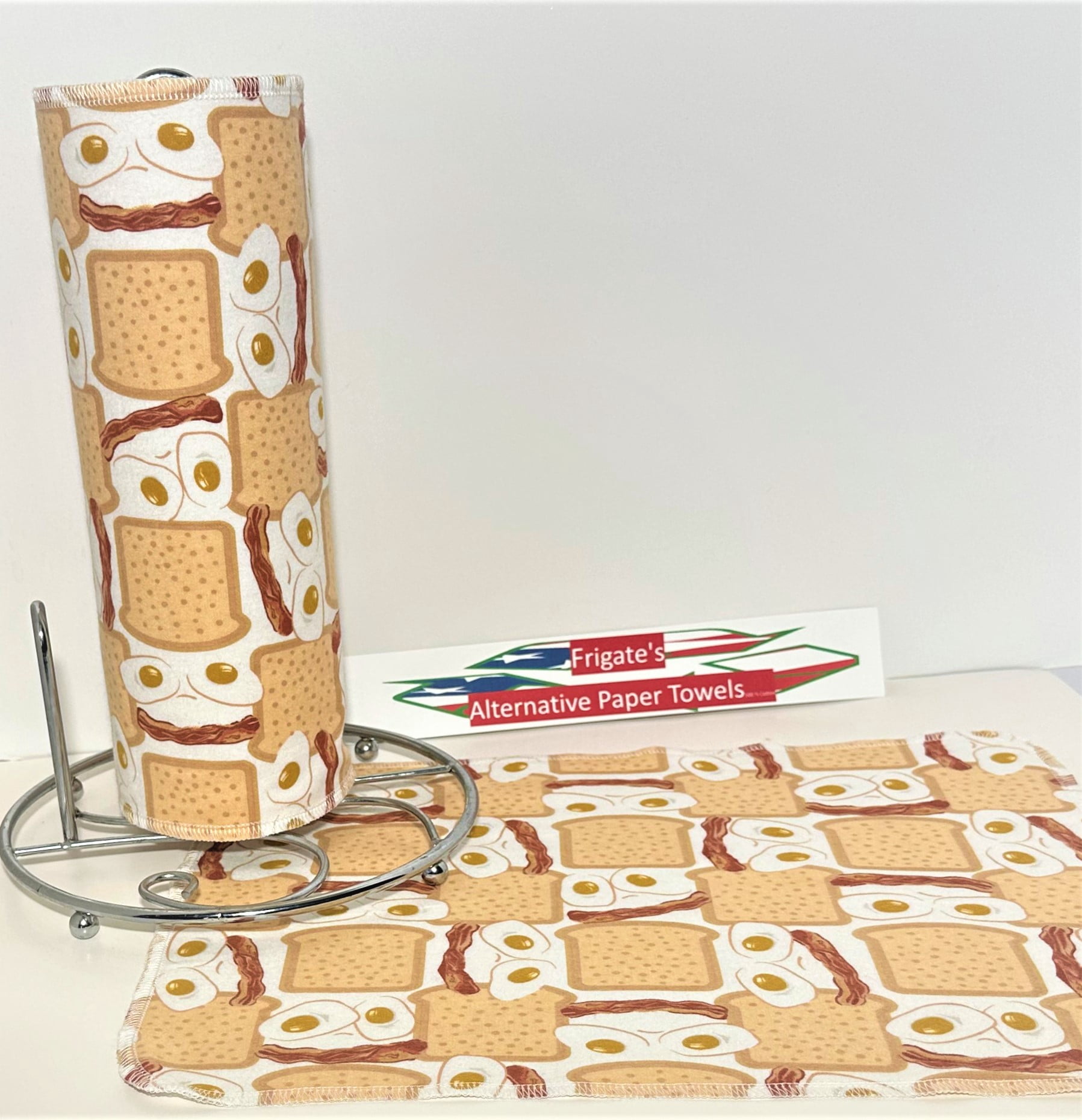 Reusable Paper Towels 1 Ply 18-12x15" Cotton Cleaning Cloths Kitchen Dishcloths Alternative To Paper Towels Eco-Friendly No More Waste EGGS AND BACON
