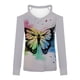 thumbnail image 4 of Moda mujer Casual manga larga fuera del hombro Halter cuello en V estampado de mariposa Top blusa Pompotops  gfhjh23000, 4 of 5